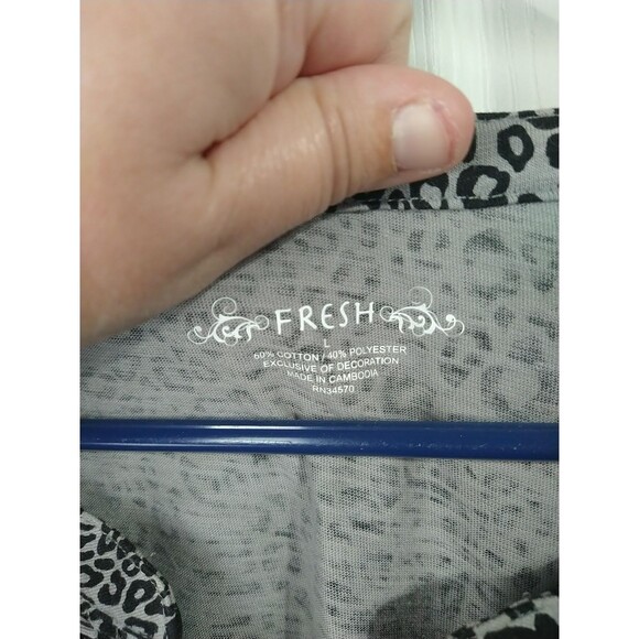 Fresh Woman L Knit Blouse Grey Black Cheetah 3/4 Sleeve Pullover Casual - Picture 3 of 9